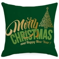 Green Christmas pillow cover with golden spiral tree and Merry Christmas text decor - 45cmx45cm / Spiraled Christmas Tree Style (YMD153-1)
