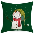 Green Christmas pillow cover featuring a cute snowman design for holiday home decor - 45cmx45cm / Cartoon Snowman Style (YMD153-2)