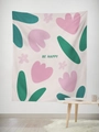 Arazzo con fiori Matisse e testo BE HAPPY per decorazione murale nordica moderna - 95x73 / Tessuto spazzolato / Floreale Be Happy (GT62-1)