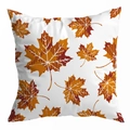 Square fall pillow case with orange and brown striped maple leaf print on white fabric - 45*45cm (No Insert) / Striped Print Maple Leaf Style (DRD292-5)