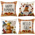 Set of 4 autumn gnomes and pumpkin decorative pillow covers for Thanksgiving home decor - Gnome Pumpkin Sunflower Plaid (22)