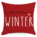 Red Christmas pillow cover with hello WINTER text and snowflake patterns on fabric - Hello Winter Style (YMD164-3) / Pillowcase Only