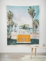 Summer beach wall tapestry featuring a vintage yellow surf van and palm trees design - Gt45-27 / 95*73 (brushed Fabric)