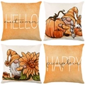 Set of 4 autumn decorative pillow covers featuring pumpkins and gnomes for home decor - Autumn Gnome Sunflower Art Text (24)