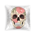 Halloween Day of the Dead sugar skull pillow case with pink floral patterns on satin - White Satin Sugar Skull (DRD459-24)