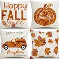 Set of 4 autumn Thanksgiving throw pillow covers with pumpkin and truck prints - Plaid Pumpkin Vintage Truck Leaf (25)