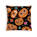 Halloween Day of the Dead throw pillow cover with sugar skull pumpkin on black peach skin - Black Festive Theme Print (DRD459-25)