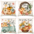 Set of four watercolor autumn throw pillow covers with pumpkins and maple leaf designs - Watercolor Pumpkin Leaf Wreath Truck (26)