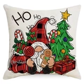 Linen Christmas pillow case with festive gnome and holiday tree on white background - Off White-Christmas Gnome (YMD157-4) / 45x45cm
