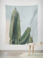 Green cactus photography tapestry hanging on a white bedroom wall for minimalist home decor - Gt45-31 / 95*73 (brushed Fabric)