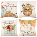 Set of 4 Thanksgiving decorative pillow covers with pumpkin sunflower and fall leaf prints - Sunflower Pumpkin Vase Flower Leaf (27)