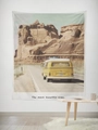 Wall tapestry featuring a yellow vintage camper van on a scenic desert road trip - Gt45-32 / 95*73 (brushed Fabric)