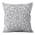 Square white pillow cover with dark grey geometric mandala floral pattern print - 45x45cm (No Insert) / Gray Mandala Pattern (DRD361-5)