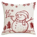 Funda de cojín navideña con diseño Let it snow, muñeco de nieve y copos sobre lino beige - Estilo De Invierno De Muñeco De Nieve (YMD159-2) / Solo funda