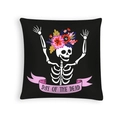 Halloween Day of the Dead pillowcase featuring a floral skull design on black fabric - Black Pink Ribbon Day of Dead (DRD459-29)