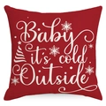 Funda de cojín roja navideña con texto Baby It's Cold Outside y copos de nieve - Estilo De Copo De Nieve Rojo (YMD159-3) / Solo funda