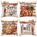 Set of four autumn pumpkin and maple leaf decorative throw pillow covers for Thanksgiving - Orange Black White Pumpkin Bow (32)