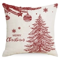 Funda de cojín de árbol de Navidad rojo con texto Merry Christmas sobre lino - Estilo De Árbol De Navidad (YMD159-4) / Solo funda