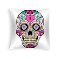White Halloween sugar skull pillowcase with vibrant pink floral and heart patterns - White Base Pink Sugar Skull (DRD459-31)