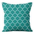 Square turquoise geometric throw pillow with white Moroccan quatrefoil pattern - 45x45cm (No Insert) / Teal Moroccan Pattern (DRD361-10)