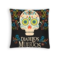 Dia de los Muertos black pillowcase with colorful sugar skull and floral pattern - Black Full Color Print (DRD459-32)