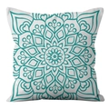 Square white decorative pillowcase with turquoise mandala geometric floral pattern - 45x45cm (No Insert) / Teal Mandala Pattern (DRD361-11)