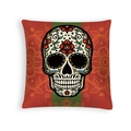 Halloween Day of the Dead cushion cover with sugar skull print on striped background - Red Green Stripe Sugar Skull (DRD459-33)
