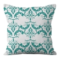 Square teal damask print decorative pillow cover on white base for home sofa - 45x45cm (No Insert) / Teal Damask Pattern (DRD361-12)