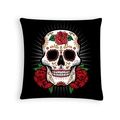 Halloween skull pillow cover with Mexican sugar skull pattern on black fabric - Black Rose Gold Deco Skull (DRD459-35)
