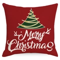 Red festive Christmas linen pillowcase featuring white Merry Christmas text and green tree - 45x45cm / Santa Claus Pattern (YMD168-1)