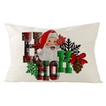 Detailed close-up of Christmas lumbar pillow cover with linen texture and Ho Ho embroidery - 30x50cm (Cover Only) / HO HO Santa Patchwork (YMD171-32) / Off White