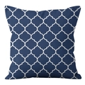 Navy blue throw pillow case with white Moroccan quatrefoil geometric pattern on white background - 45x45cm (No Insert) / Navy Blue Moroccan Pattern (DRD361-14)