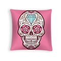 Pink Halloween Sugar Skull pillow cover with floral eyes and colorful Day of the Dead prints - Pink Background Sugar Skull (DRD459-37)
