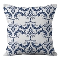 Square throw pillow cover with navy blue damask geometric pattern on white fabric - 45x45cm (No Insert) / Navy Damask Pattern (DRD361-16)
