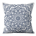 Square white pillowcase featuring deep blue mandala geometric patterns for home decor - 45x45cm (No Insert) / Navy Blue Mandala Pattern (DRD361-15)