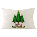 Detailed texture of linen lumbar pillowcase featuring festive Christmas tree prints - 30x50cm (Cover Only) / Merry Christmas Three Trees (YMD171-26) / Off White