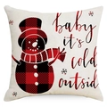 Weihnachtskissenbezug aus Leinen mit rotem Schneemann-Karomuster und winterlichem Text - 45*45cm (Kein Inlett) / Schneemann Druck (YMD169-3)