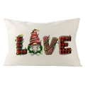 Detail of linen texture pillowcase with gnome LOVE print and festive Christmas lights - 30x50cm (Cover Only) / LOVE Collage Letters Gnome (YMD171-24) / Off White