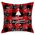 Rote und schwarze Karo-Weihnachtskissenhülle mit weißem Baum und Merry Christmas Text - 45*45cm (Kein Inlett) / Merry Christmas Kranzdruck (YMD169-4)