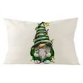 Detailed close-up of a Christmas gnome print on beige linen lumbar pillowcase fabric - 30x50cm (Cover Only) / Green Stripe Hat Gnome (YMD171-23) / Off White