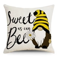 Housse de coussin imperméable en lin avec gnome et abeille et texte décoratif doux - Style Pastoral de Nain et d'Abeille (FSYMD227-3)