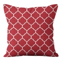 Square red decorative throw pillow cover featuring white geometric Moroccan patterns - 45x45cm (No Insert) / Red Moroccan Pattern (DRD361-18)