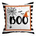 Close-up of Halloween peach skin pillow cover with BOO text and orange wizard hat print - 45x45cm / Orange Wizard Hat BOO (DRD295-33)