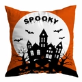 Detail of Halloween pillowcase with spooky haunted castle, bats, and pumpkin print - 45x45cm / Haunted Castle Pumpkin (DRD295-30)