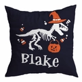 Detail of Halloween pillowcase with dinosaur skeleton, wizard hat and Blake custom name - 45x45cm / Dark Blue Dinosaur Skeleton (DRD295-28)