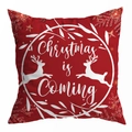 Rode kerstkussensloop met rendierkrans en de tekst Christmas is Coming - Rendier Krans Print (DRD294-1) / 45*45cm (Geen Binnenkussen)