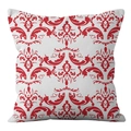 Square pillow cover with vintage red damask pattern on white linen fabric - 45x45cm (No Insert) / Red Damask Pattern (DRD361-20)
