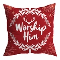 Rode kerstkussenhoes met Worship Him tekst, patronen van rendieren en sneeuwvlokken - Worship Him Gewei Print (DRD294-3) / 45*45cm (Geen Binnenkussen)