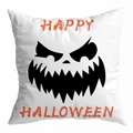 Halloween Kissenhülle aus Pfirsichhaut mit Happy Halloween Motiv und Dämonenlächeln - 45x45cm / Teufelslächeln Muster (DRD295-2)
