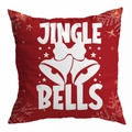 Detail des roten Weihnachtskissenbezugs mit weißem Jingle Bells-Druck und Schneeflocken - JINGLE BELLS Glocken Druck (DRD294-6) / 45*45cm (Kein Inlett)